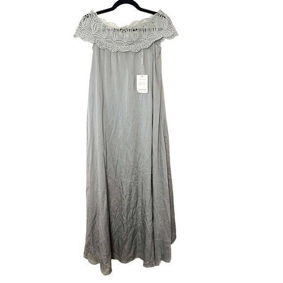 Self Portrait Ice Grey Lace Shouldered Maxi Dress Size 2‎ - Picture 2 of 7